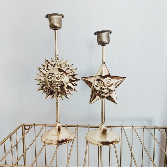 Other - SALE🎉 Sun + Moon 2 CandleStick Holders Goldtone